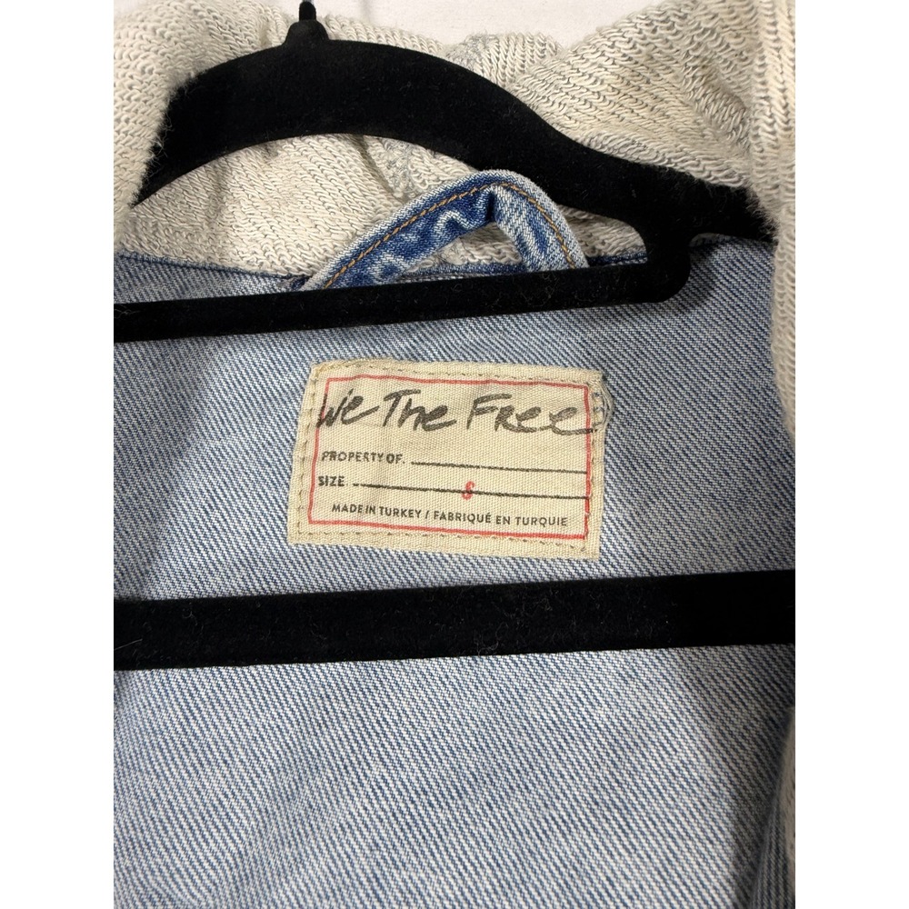 We The Free Denim Jacket Women L Blue Distressed Hooded Oversized OB622 - Picture 2 of 7